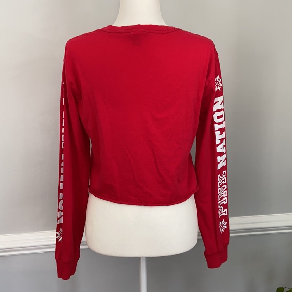 PINK Victoria’s Secret PINK Nation Holiday Long Sleeve Crop Top - Picture 3 of 8